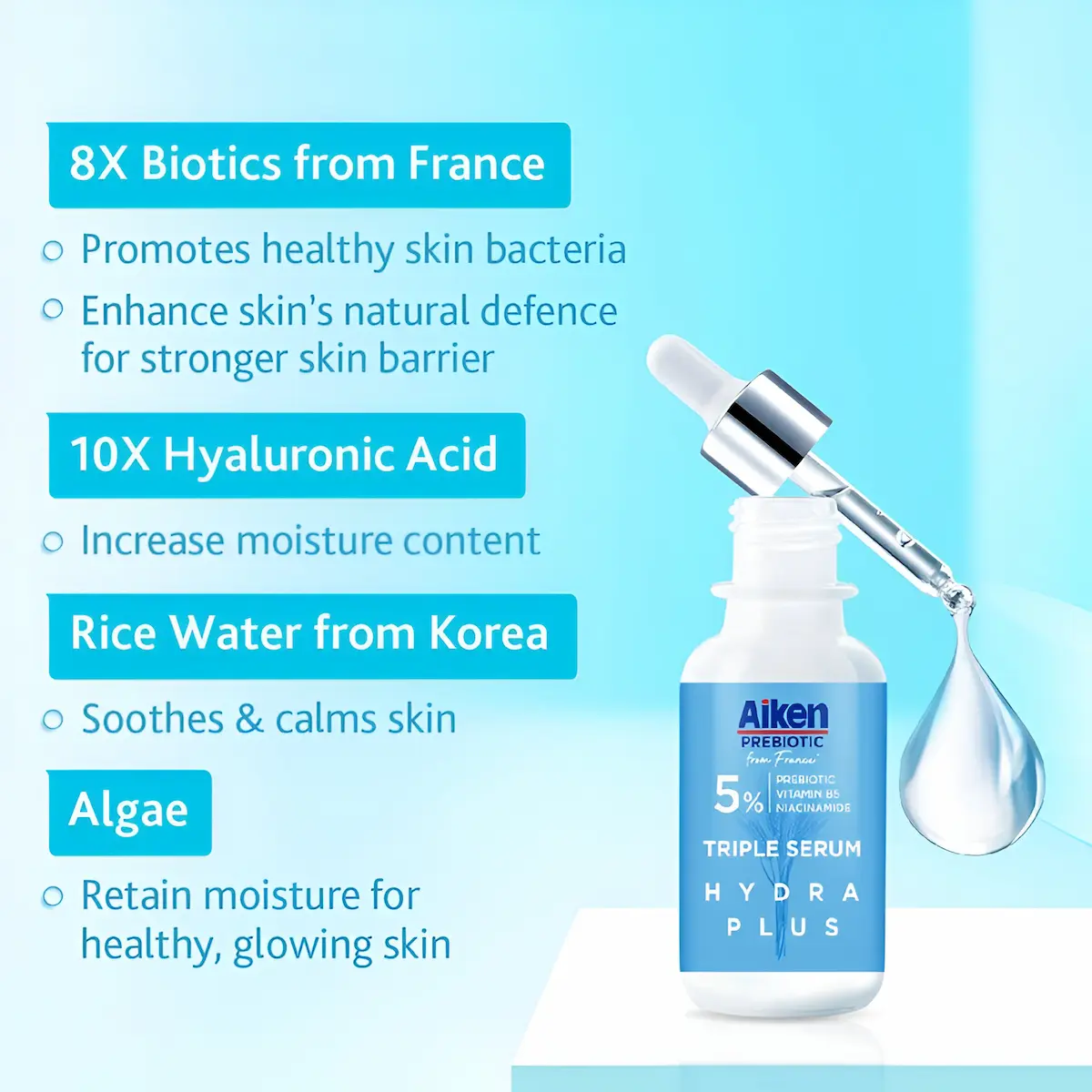 Aiken Prebiotic Hydra Serum key benefits