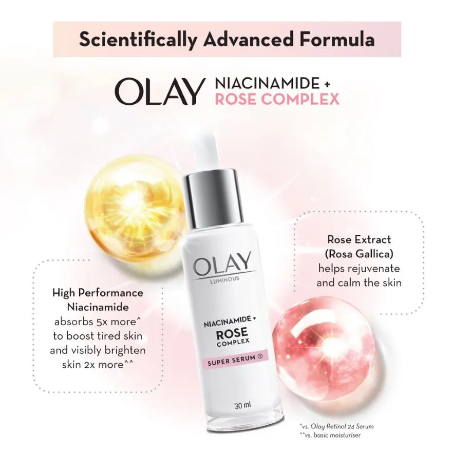 Olay Luminous Niacinamide Rose Face Serum benefits